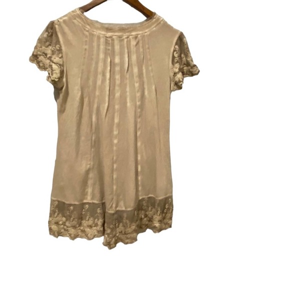 Boho Lace Gretty Zueger Vneck Tunic Top W/ Pockets Taupe SZ M Soft & Comfy - Picture 6 of 6